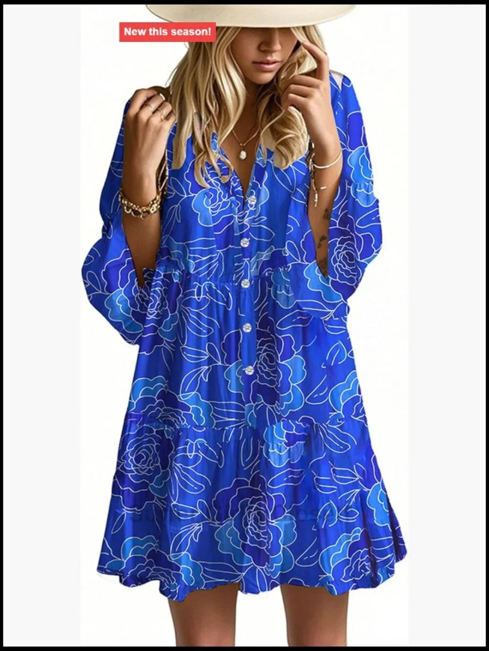 Flowy Ruffle Bell Sleeve V Neck Tiered Boho Floral Beach Mini Dress
